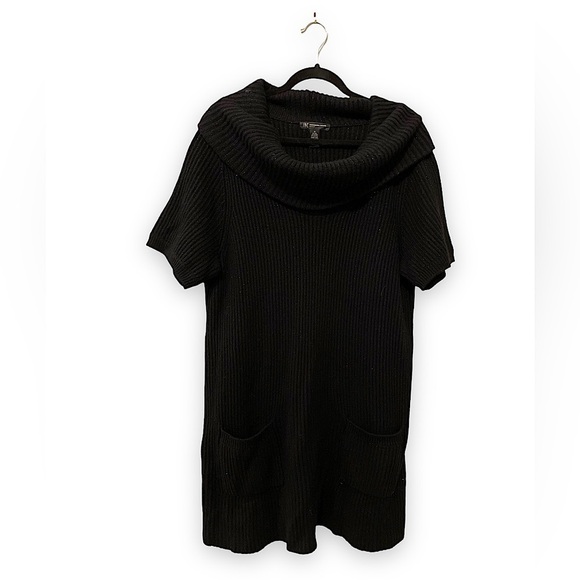 INC International Concepts Black Silk & Rabbit Hair Short Sleeve Sweater Dress - Picture 1 of 4